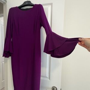 Elegant Purple Bell Sleeve Dress - Size 14 - Melanie Lyne